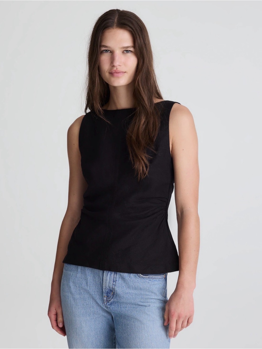 Madewell Black Cinched Boatneck Sleeveless Top 100% Linen Sz 4 NWT $98